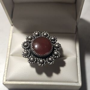 Vintage Sterling Silver Ring with Deep Red Cabochon